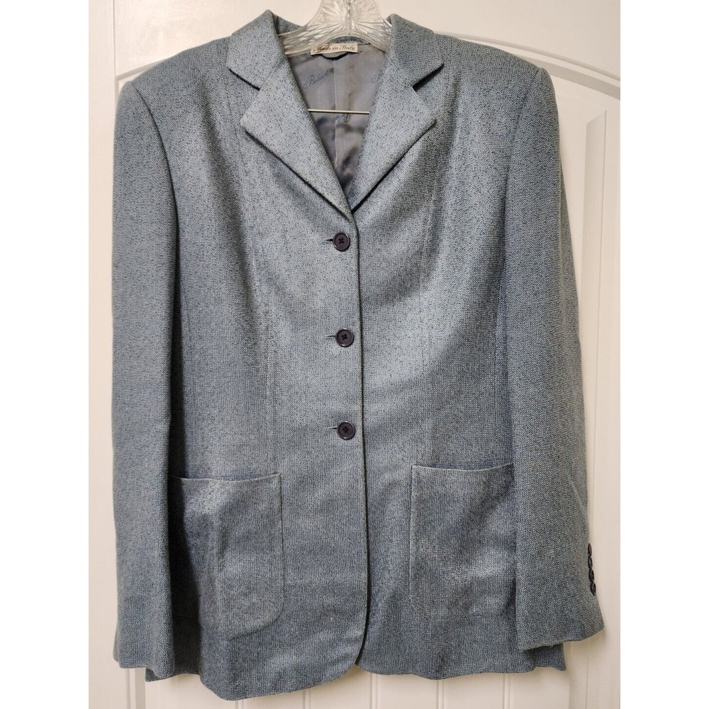 Belvest Women's Blue 3 Button Jacket  Wool Silk Blend Shell, Rayon Lining Sz 8